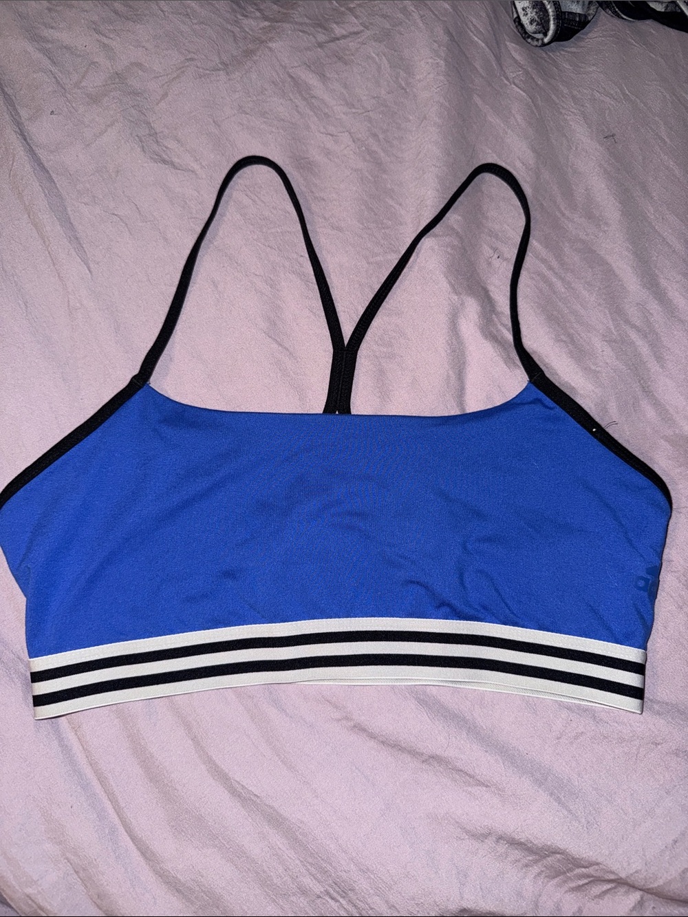 adidas Blue Strappy Sports Bralette with Black Trim